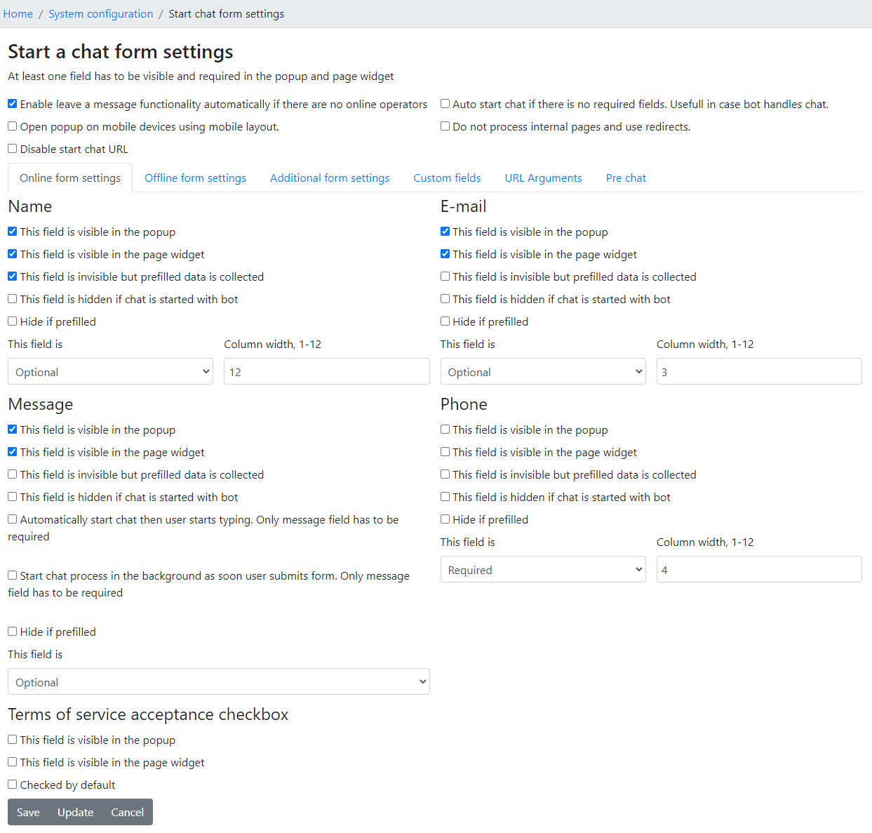 Start Chat Form Settings Live Helper Chat Start Chat Form Settings Live Helper Chat